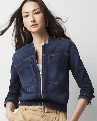 Petite Denim Bomber Jacket | White House Black Market